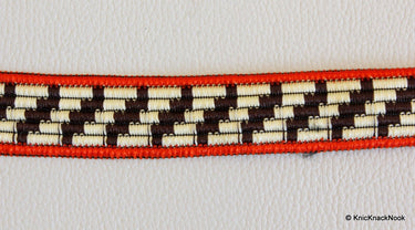 Beige And Brown Thread Lace Trim,Red/ Green Piping Trim, Approx. 22mm wide - 140316L147 / 48